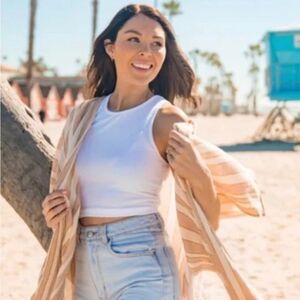 NWT Rays for Days Cococabana Coastal BOHO Cover Up Coral Striped Kimono